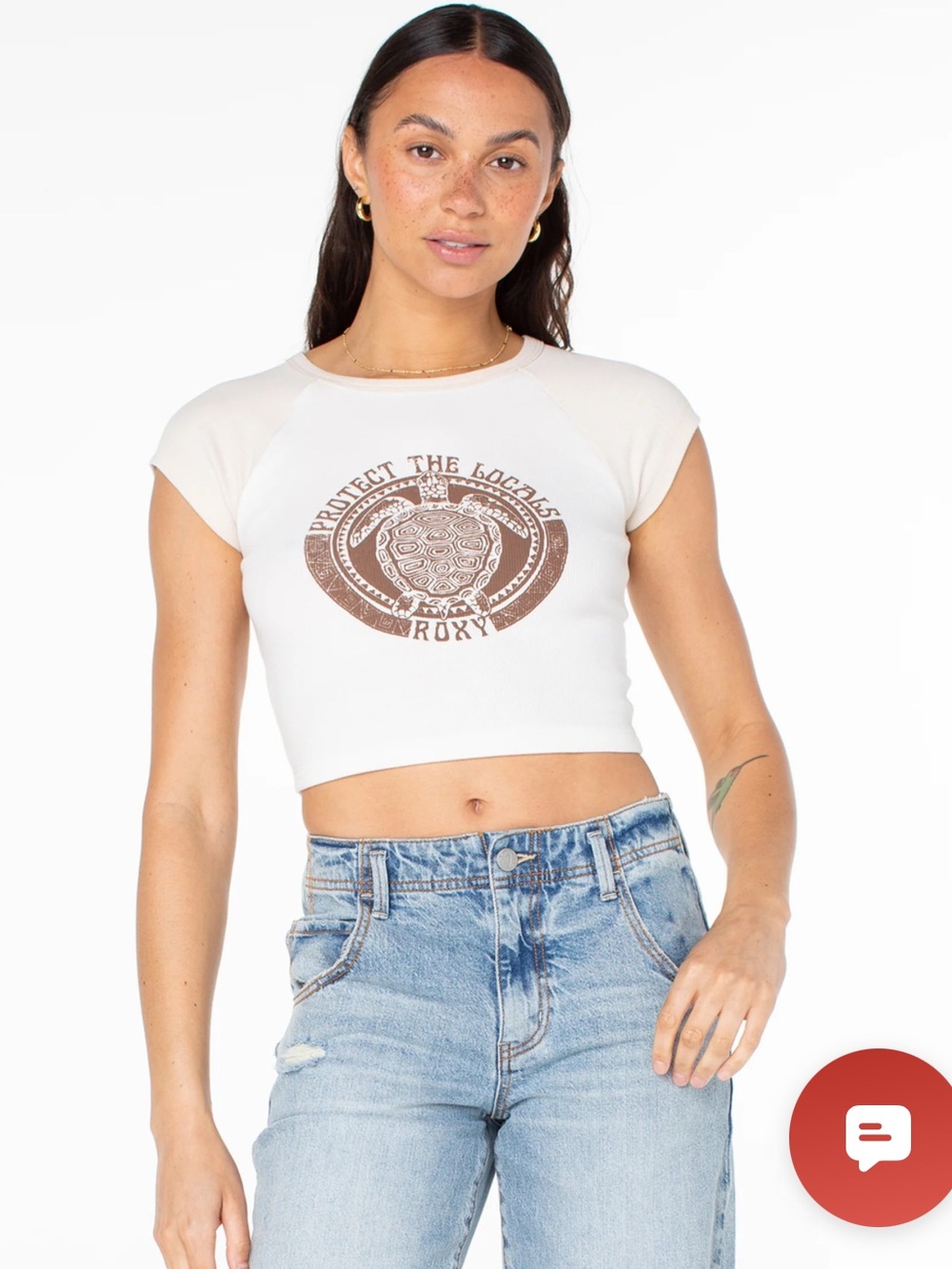 Roxy PROTECT THE LOCALS CROPPED BABY TEE Turtles Cream Tan S
